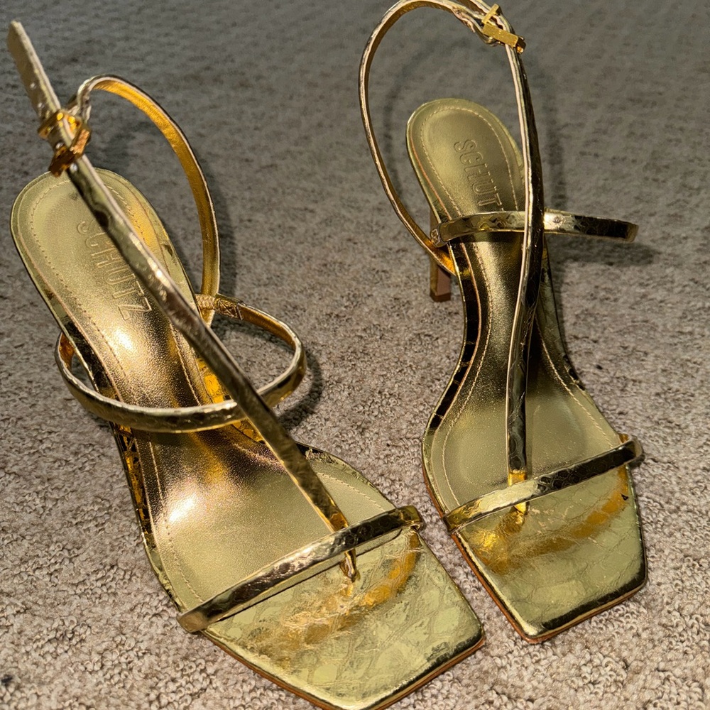 SCHUTZ Metallic Gold Strappy Heels